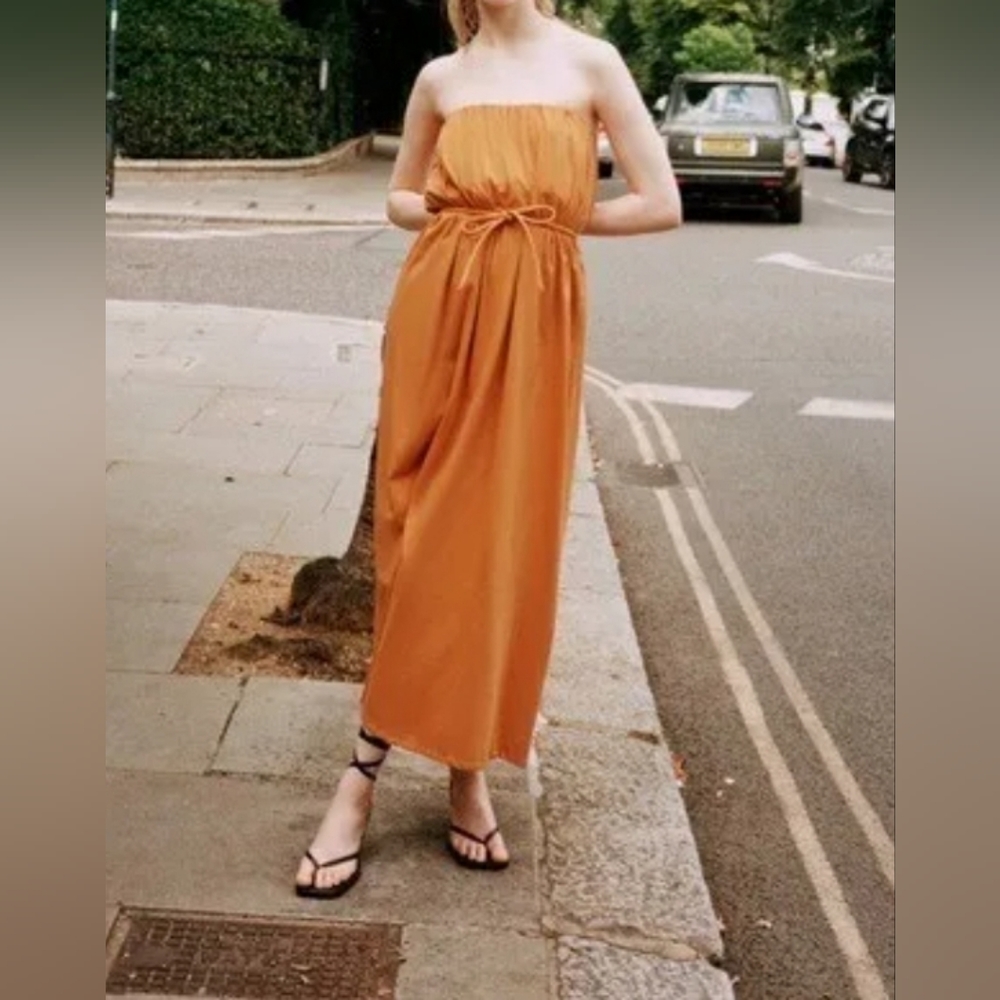 Zara mustard strapless dress